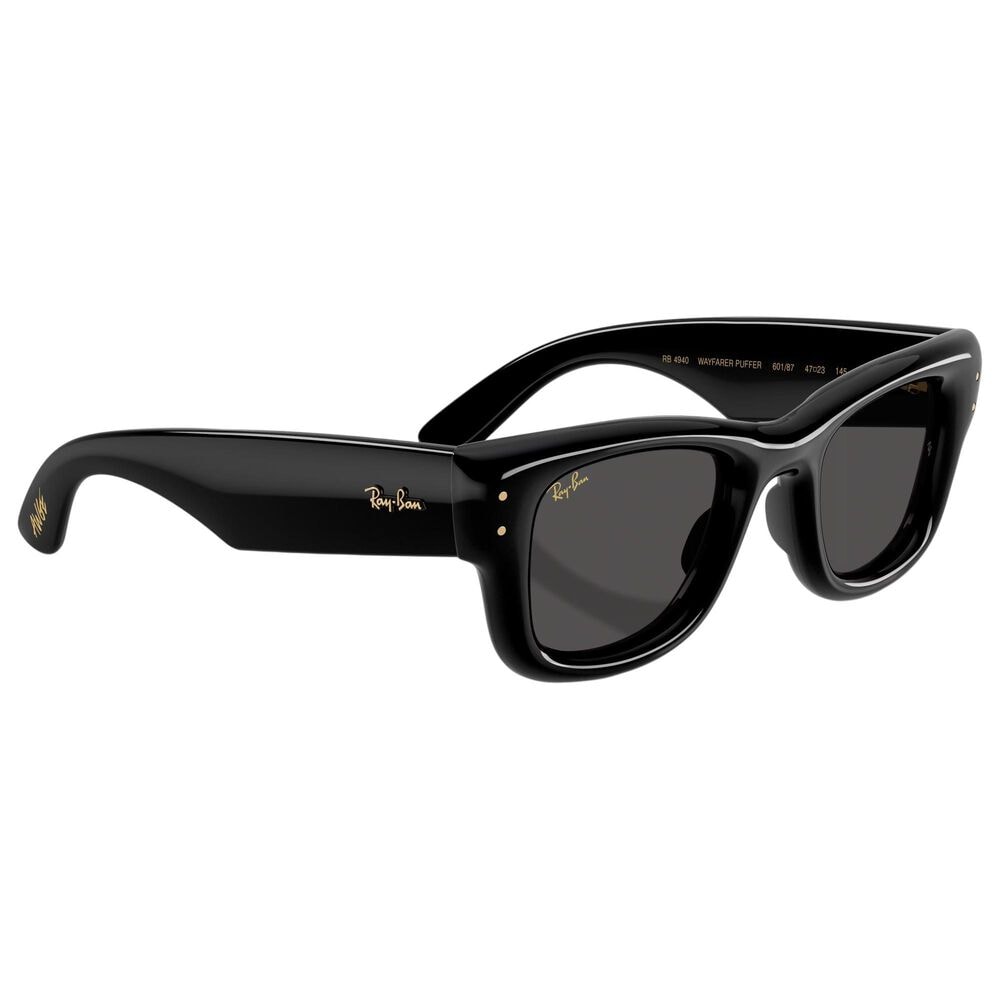 Rayban Glasses A$AP Rocky Wayfarer Puffer Sunglasses with Ultra Black Lenses in Polished Black, , large