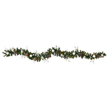 Nearly Natural Inc 9" Ornament and Pinecone Artificial Christmas Garland with White LED Lights, , large