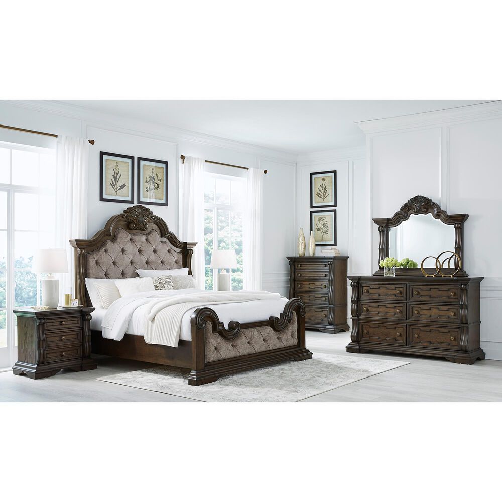 Millenium Maylee King Upholstered Bed and Two Nightstands in Dark Brown, , large