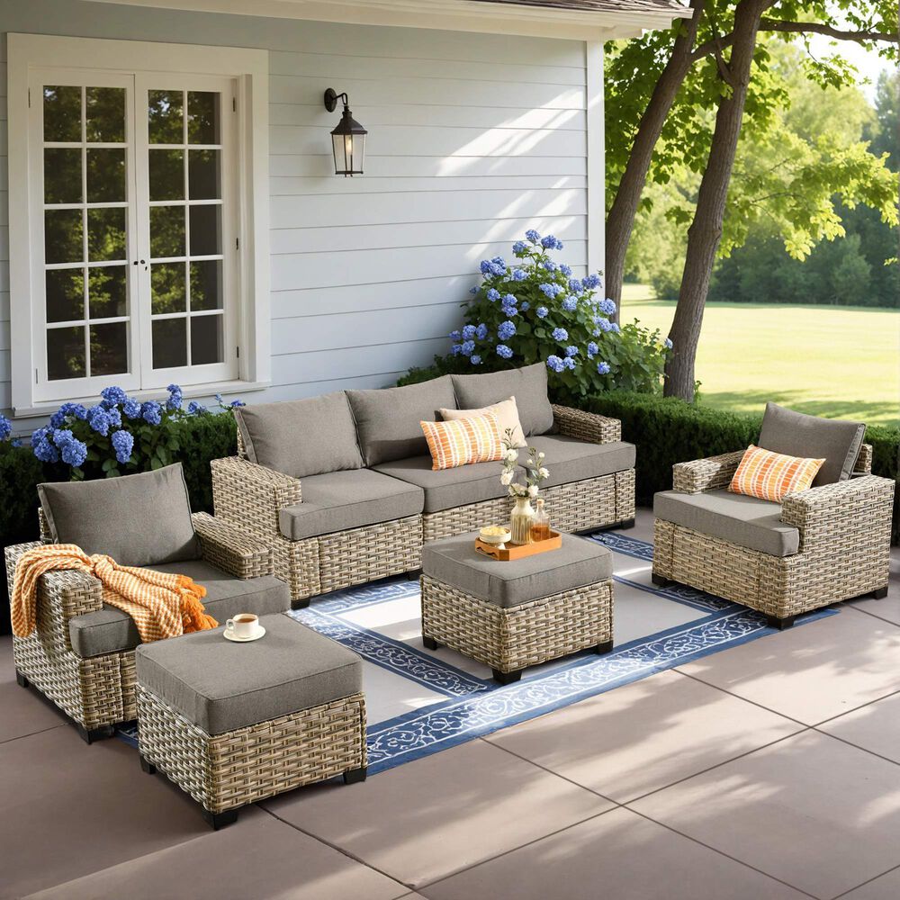 HOMLUX 7-Piece Modular Patio  Conversation Set in Dark Gray, , large