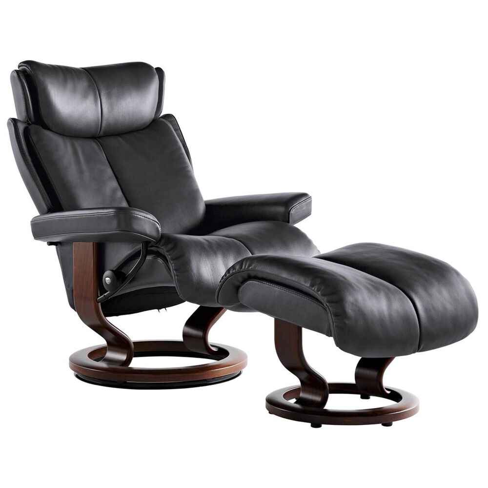 Stressless Magic Small Chair and Ottoman with Brown Base in Paloma Rock