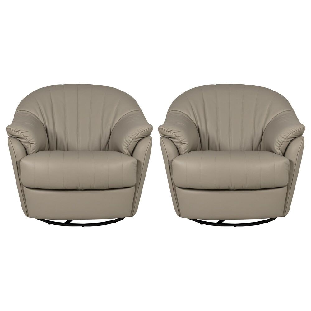 Natuzzi Editions Gratitudine Leather Swivel Rocker Chair in Greige (Set of 2), , large
