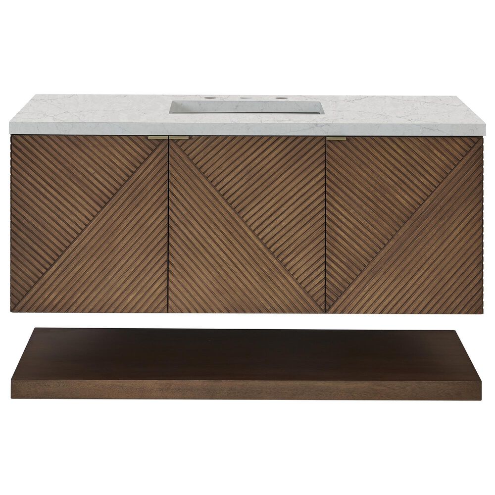 James Martin Vanities Marcello 48&quot; Single Bathroom Vanity in Chestnut with 3 cm Eternal Jasmine Pearl Quartz Top and Rectangular Sink, , large