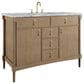 James Martin Kinnsden 48" Single Bathroom Vanity in Weathered Oak with 3 cm Carrara Marble Top and Rectangular Sink, , large