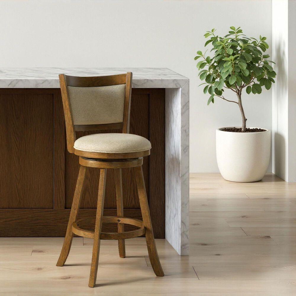 Armen Living Aiden Swivel Bar Height Stool with Light Scone Upholstery in Sepia Brown, , large