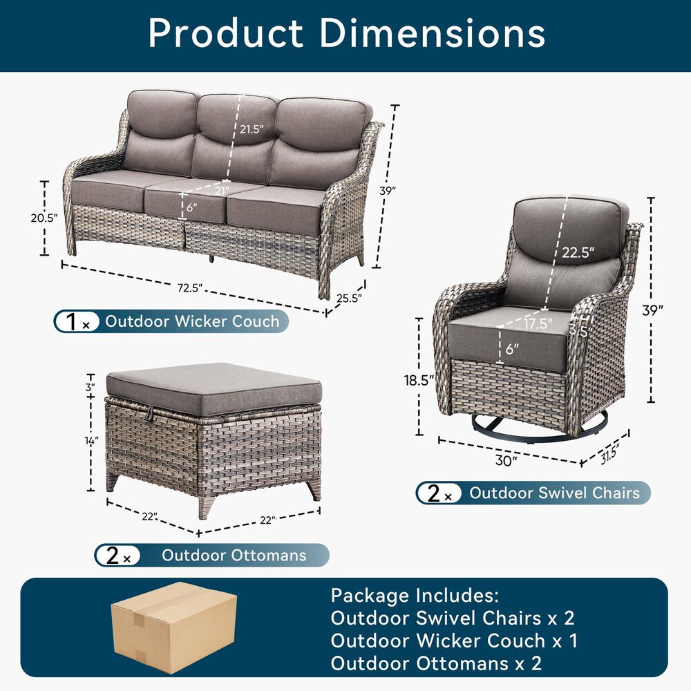 Sunwell Garden 5-Piece Conversation Set in Gray, , large