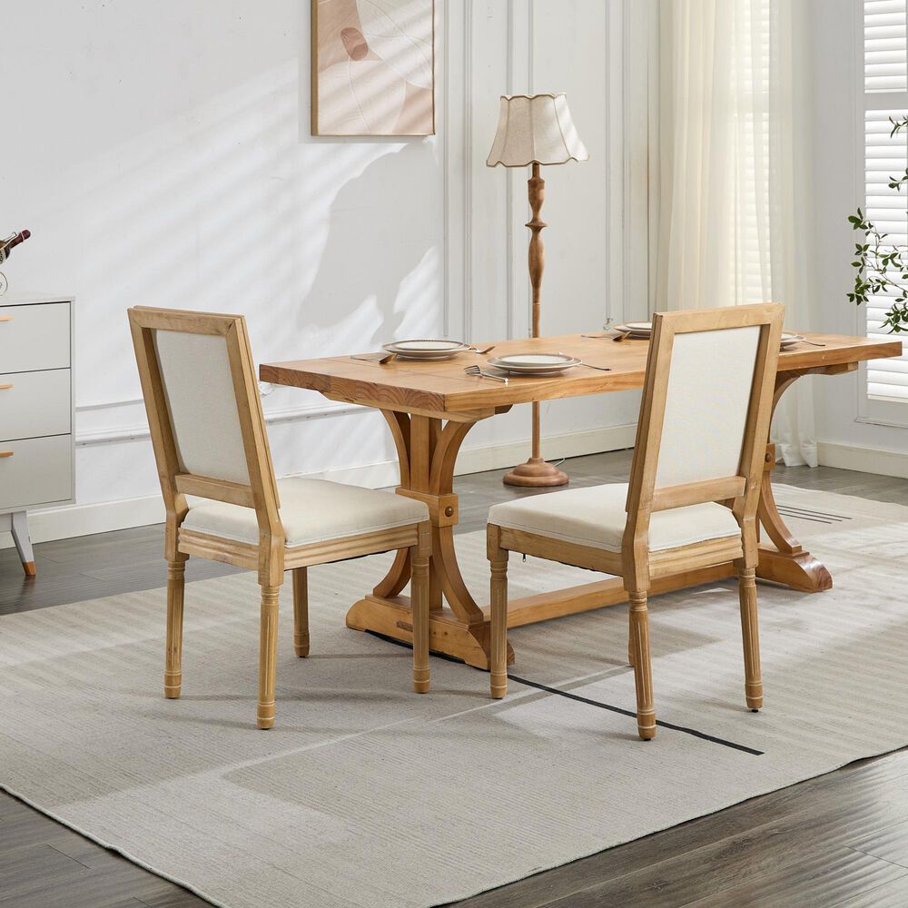 Hearth and Haven Upholstered Side Chair with Square Backrest in Beige (Set of 2), , large