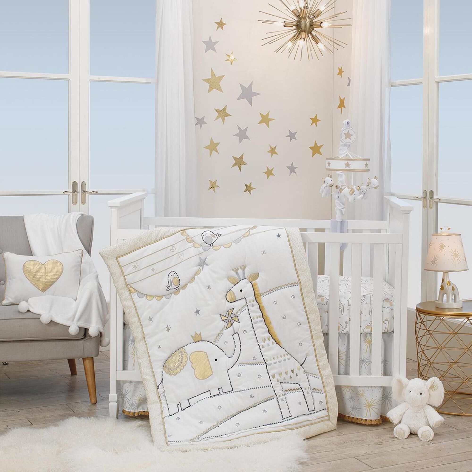 Lambs and Ivy Plush Elephant Marshmallow in White and Gold