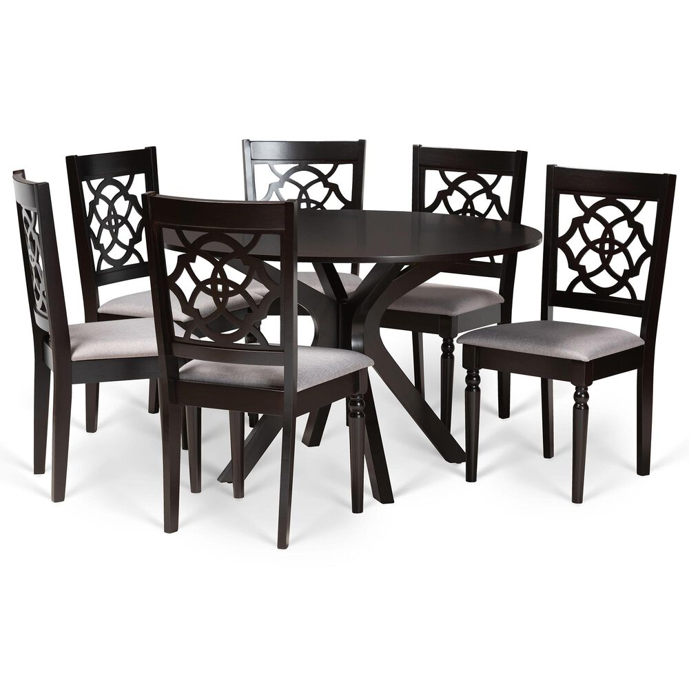Baxton Studio Sadie 7-Piece Dining Set in Grey/Dark Brown, , large