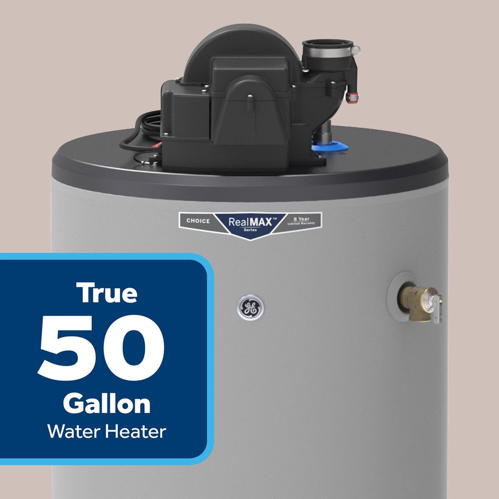 GE Appliances RealMAX Choice 50-Gallon Tall Natural Gas Power Vent Low-NOx Water Heater in Gray, , large