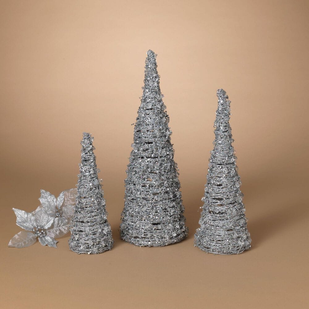 The Gerson Company 3-Piece Metal and Twig Cone Tree Set in Silver, , large
