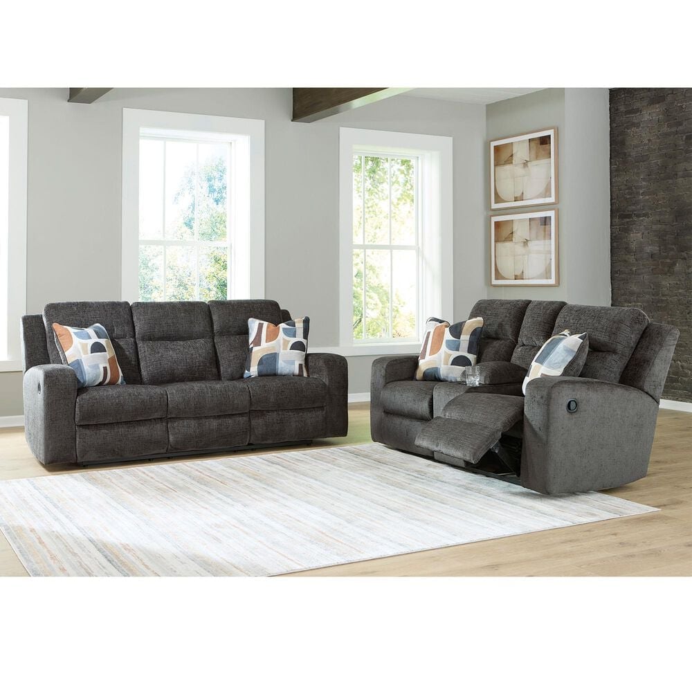 Ashley Kanlow Manual Reclining Console Loveseat in Dusk, , large