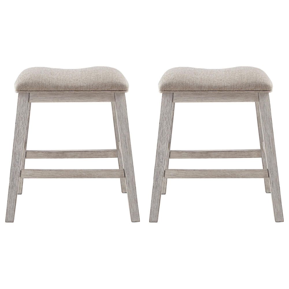 Ashley Skempton Upholstered Counter Stool in Distressed White and Light Brown &#40;Set of 2&#41;, , large