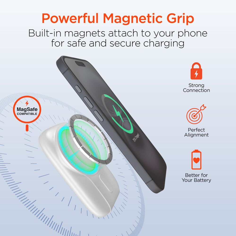 Hypercel Mag Grip Go 5000mAh Magnetic Wireless Fast Charge Power Bank in White, , large