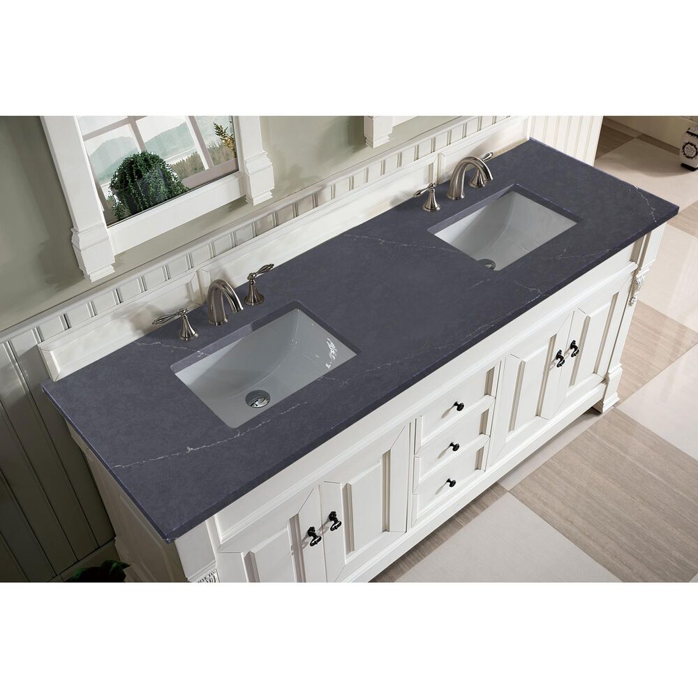 James Martin Vanities Brookfield 72&quot; Double Bathroom Vanity in Bright White with 3 cm Charcoal Soapstone Quartz Top and Rectangle Sinks, , large