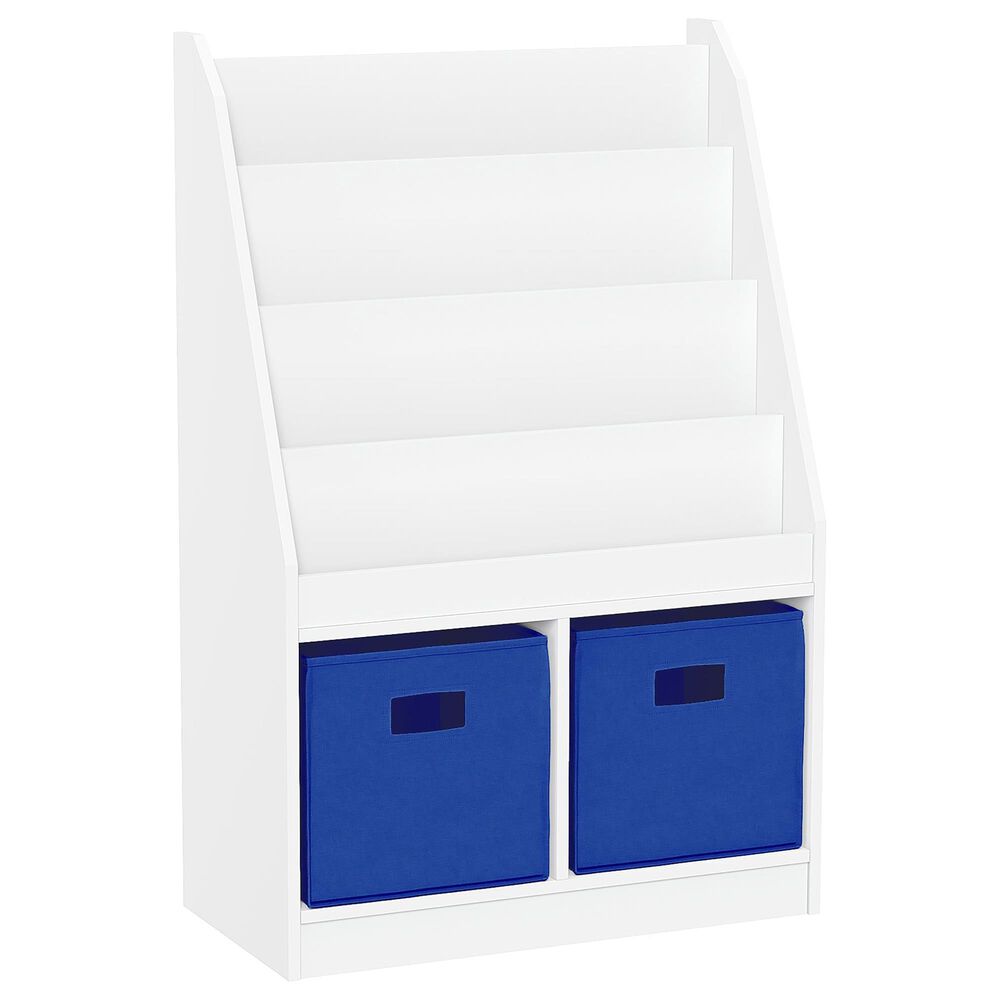 RiverRidge Home 2-Cubby Kid Book Rack with 2-Blue Bin in White, , large