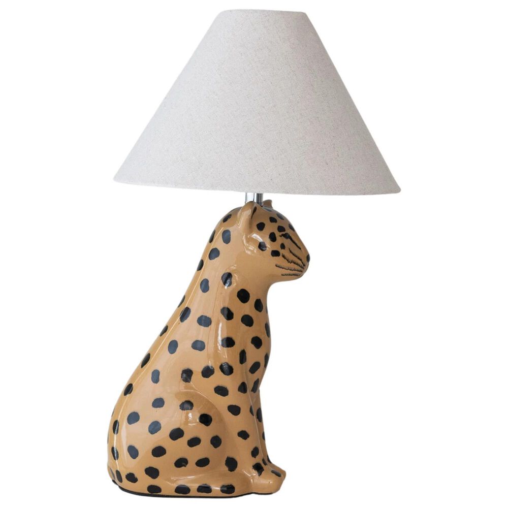 Teak Interiors Collected Notions Ceramic Cheetah Table Lamp with Linen Shade, Inline Switch in Yellow and Black, , large