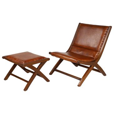 Maple and Jade Accent Armless Chair with Ottoman in Brown, , large