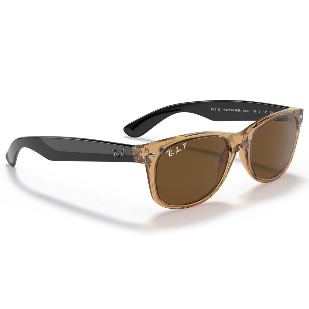 Ray-Ban New Wayfarer Bicolor Sunglass with Brown Lenses in Polished Honey, , large