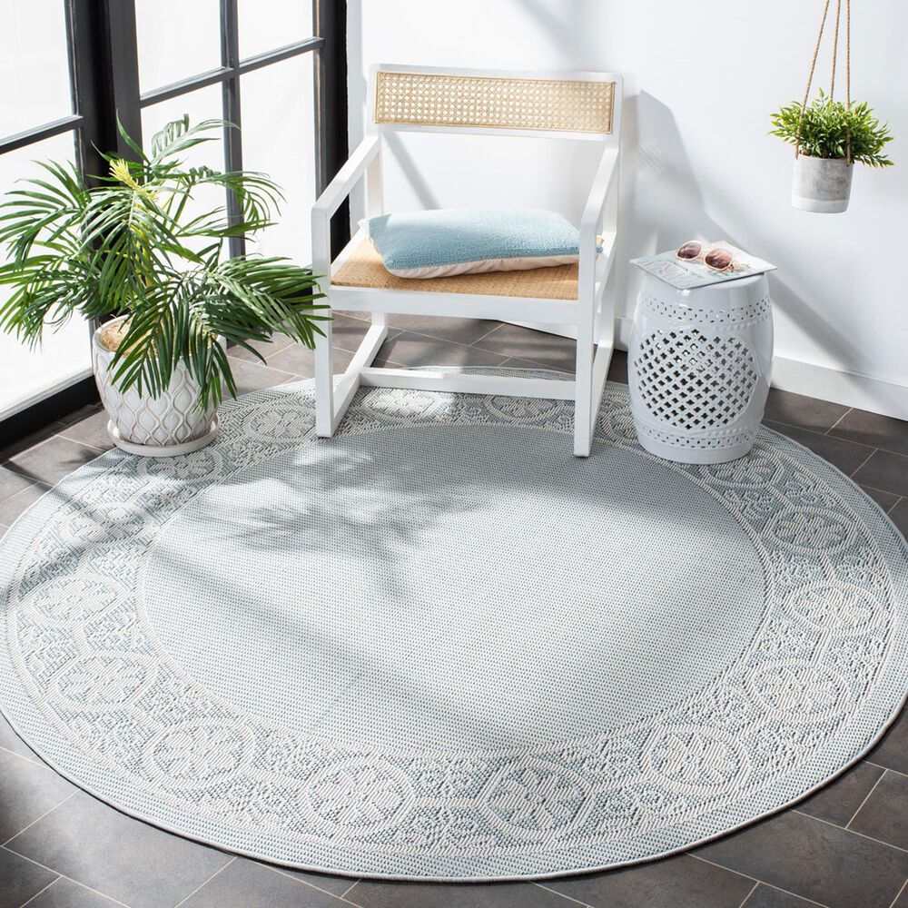 Safavieh Bermuda 6&#39;7&quot; Round Light Blue and Ivory Indoor/Outdoor Area Performance Rug, , large
