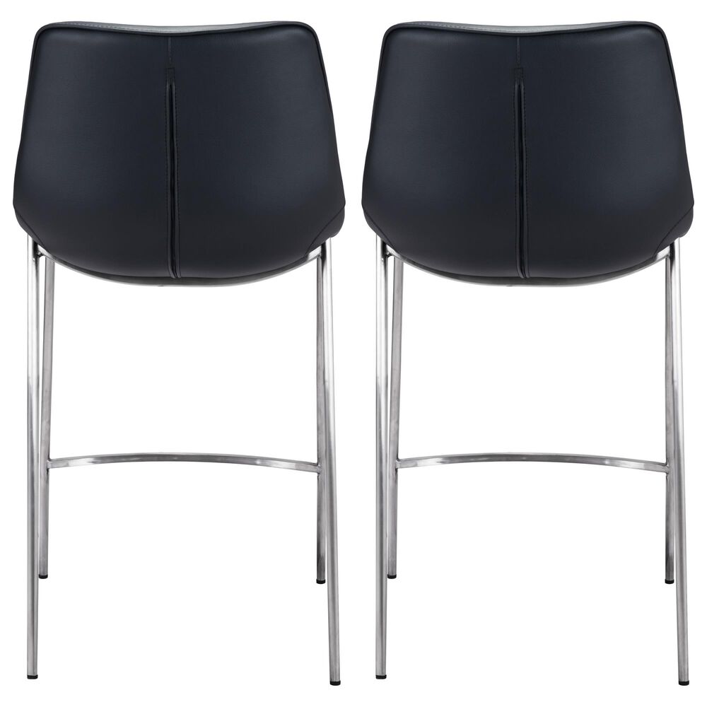 Zuo Modern Magnus Counter Stool in Black and Silver &#40;Set of 2&#41;, , large