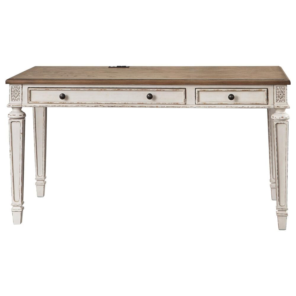Ashley Realyn 3-Drawer Home Office Desk in White and Brown, , large