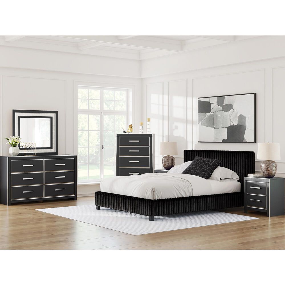 Ashley Zuraleus Queen Upholstered Platform Bed with Two Nightstands in Matte Black, , large