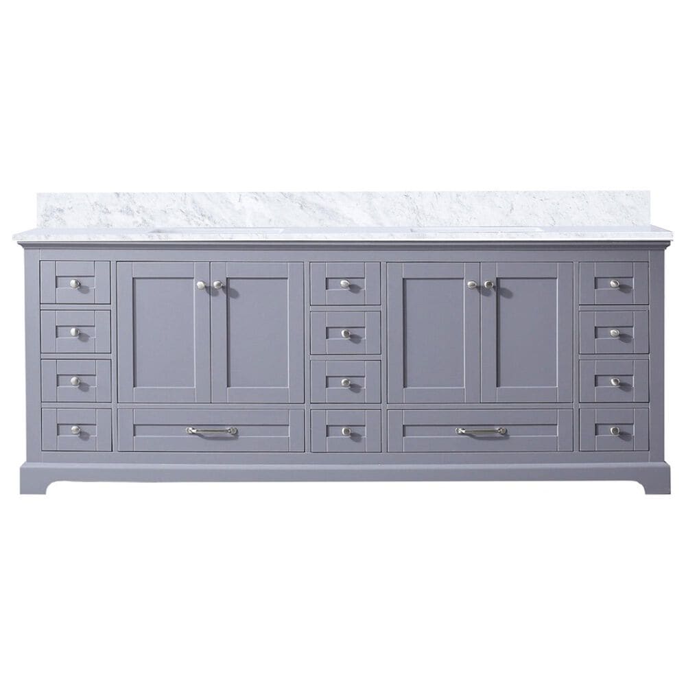 Lexora Home Dukes 84&quot; Double Bathroom Vanity in Dark grey with 2 cm White Carrara Marble Top and Rectangular Sinks, , large