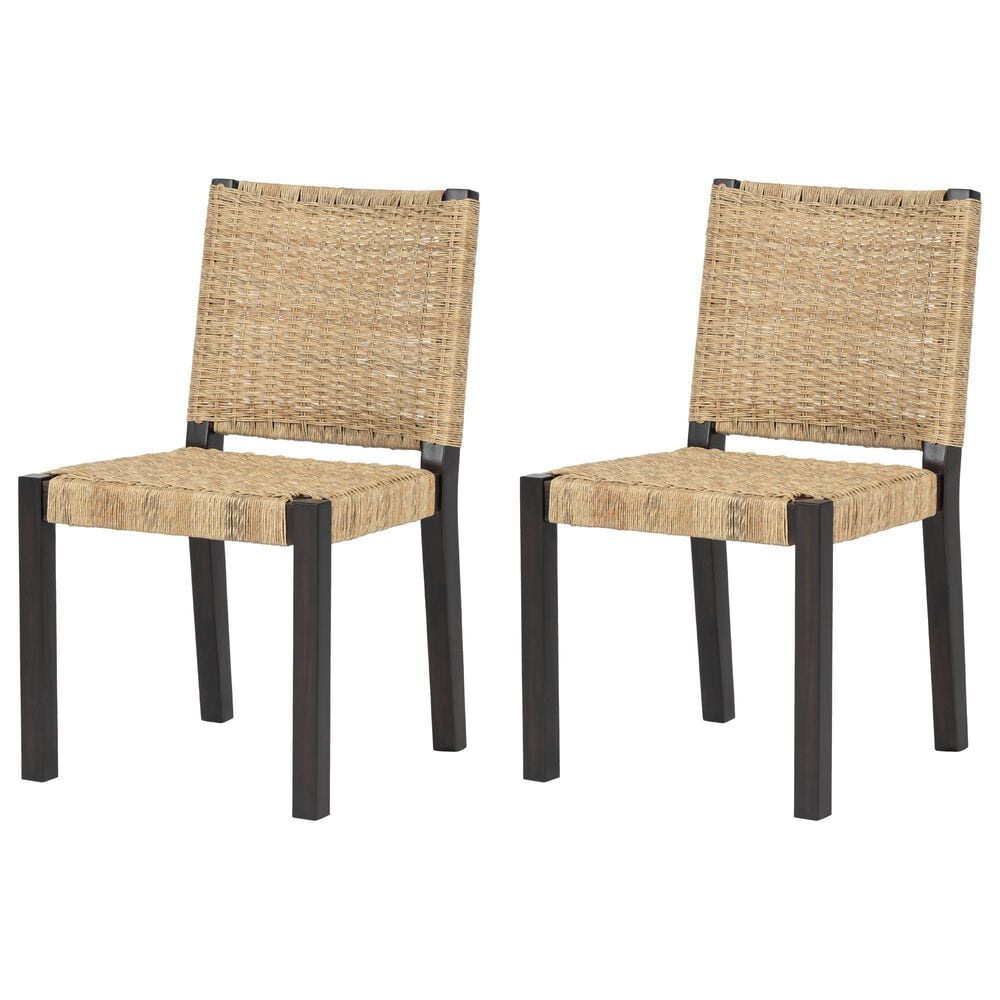 Hearth and Haven Indoor/Outdoor Side Chair with Rattan Backrest in Wanut (Set of 2), , large