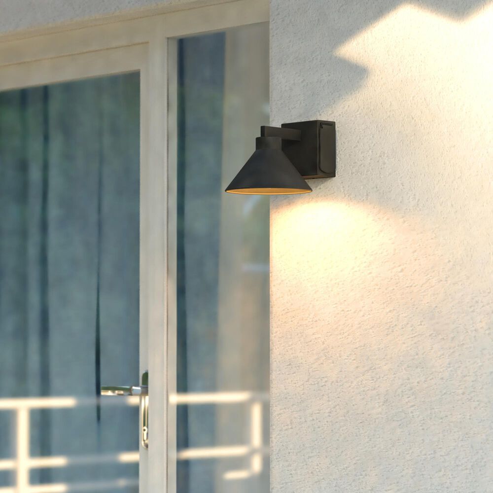 Vaxcel Sumner 1-Light Outdoor Wall Sconce Dusk-to-Dawn with GFCI Outlet in Matte Black, , large