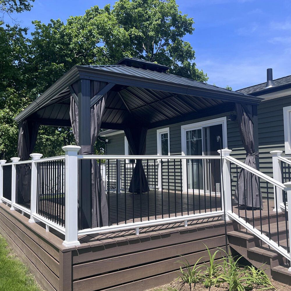 HOMLUX 16-ft x 12-ft Permanent Hardtop Gazebo Gray Gazebo with Hardtop Roof (Screen Included), , large