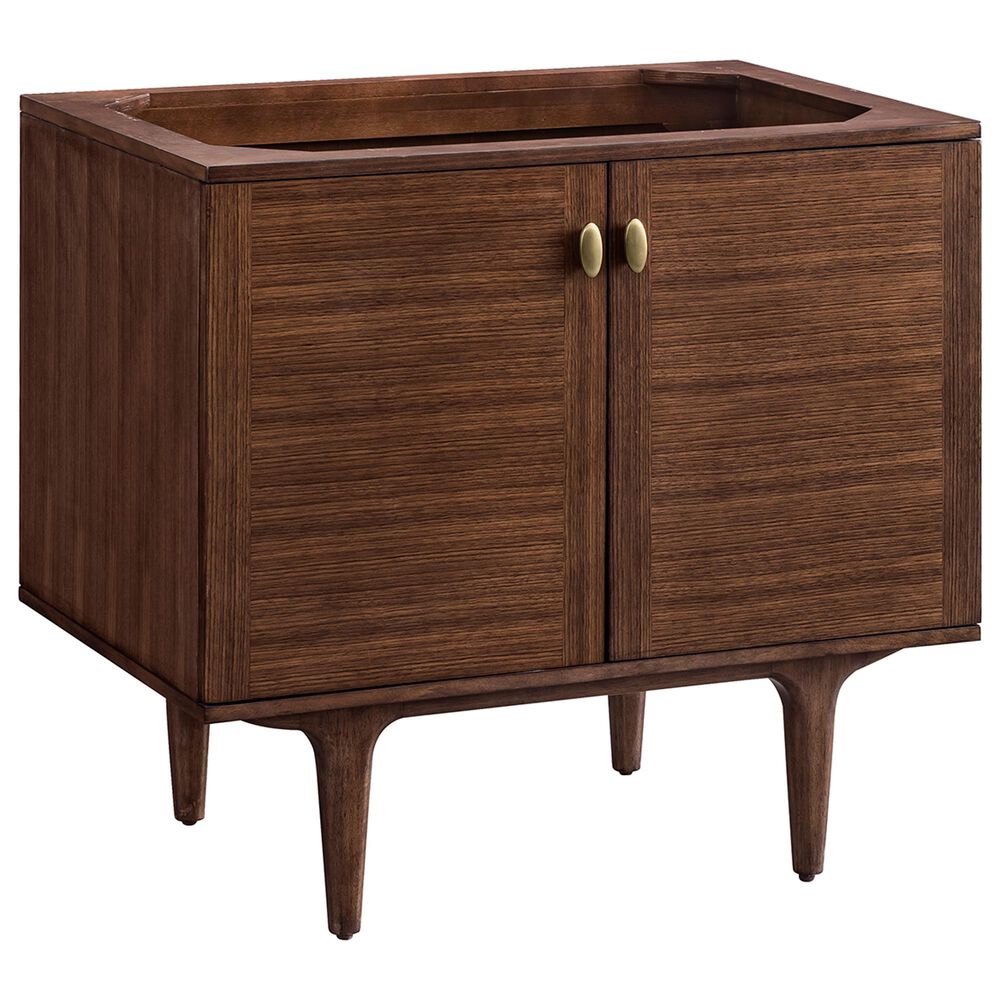 James Martin Vanities Amberly 36" Single Bathroom Vanity in Mid-Century Walnut with Single Hole 3 cm White Zeus Quartz Top and Rectangular Sink, , large