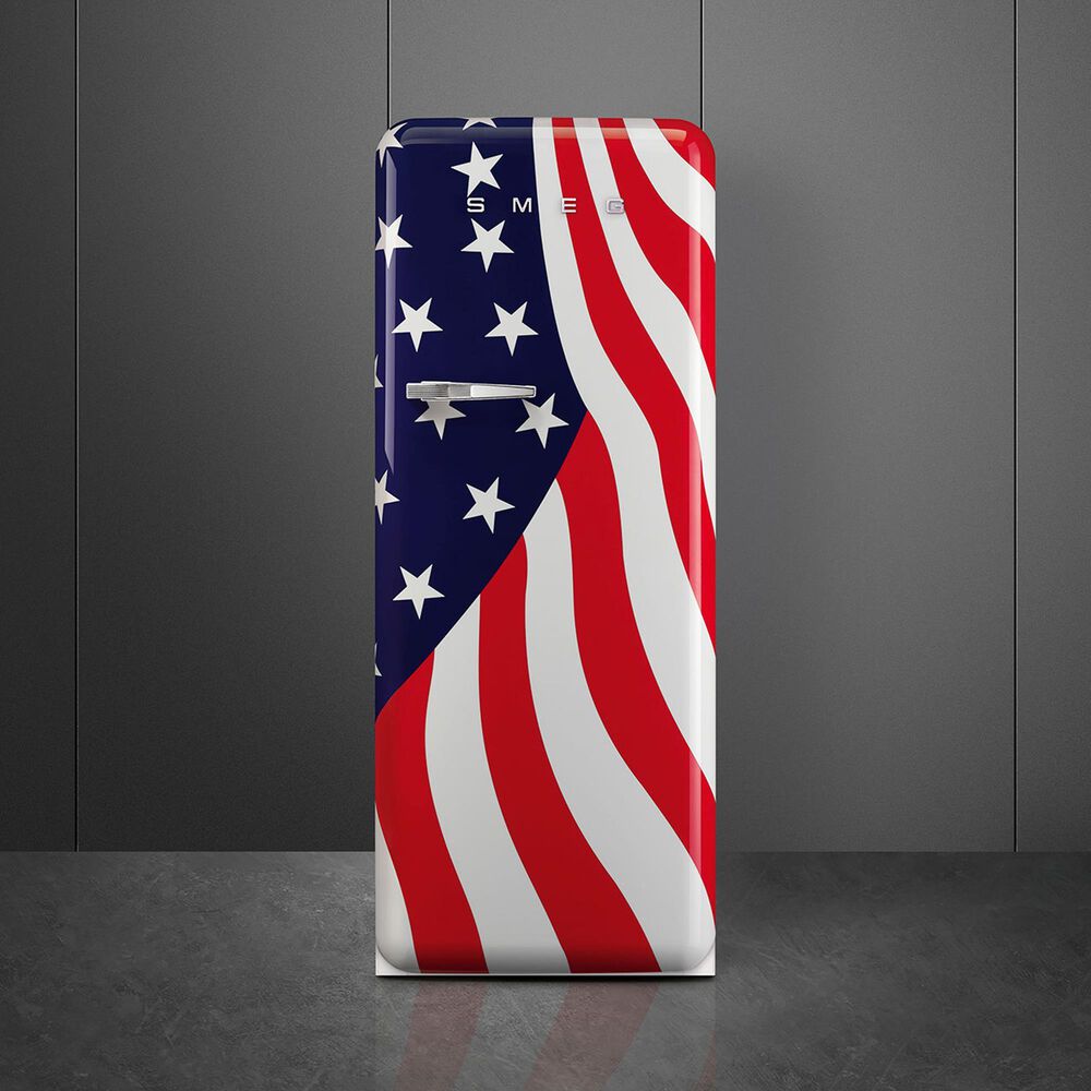 SMEG Retro Style 9.92 Cu. Ft Right-Hinged Refrigerator with Internal Freezer Compartment in American Flag, , large
