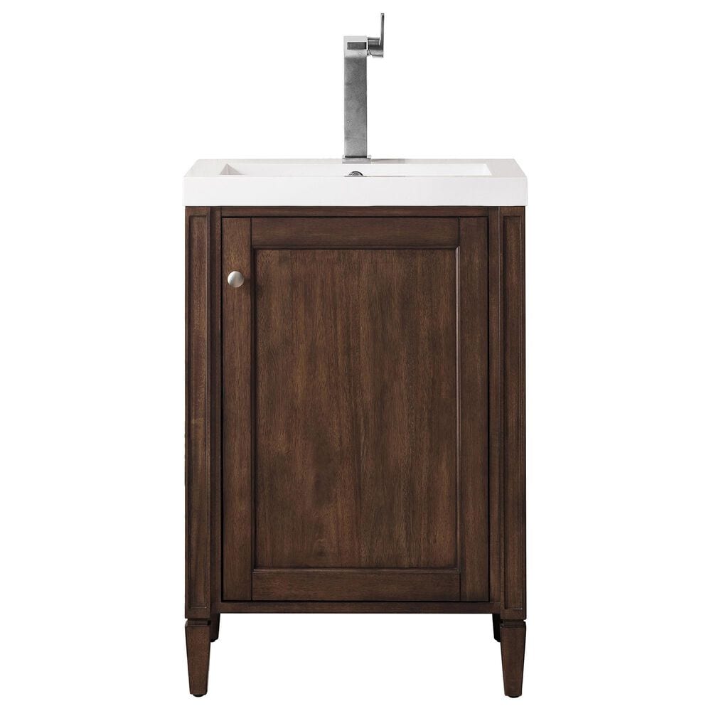 James Martin Vanities Britannia 24" Single Bathroom Vanity in Mid Century Acacia with 3.5 cm White Glossy Resin Top and Rectangular Sink, , large