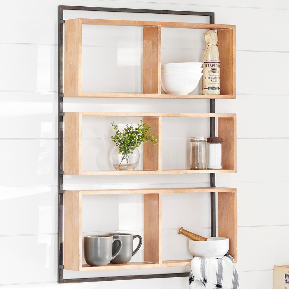 Maple and Jade 24&quot; x 35&quot; Wall Shelf in Natural Brown and Black, , large