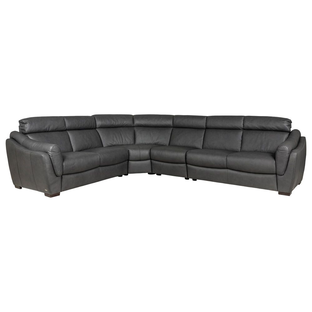 Natuzzi Editions Holmes 4-Piece Leather Stationary Sofa with Adjustable Headrests in Gun Metal, , large