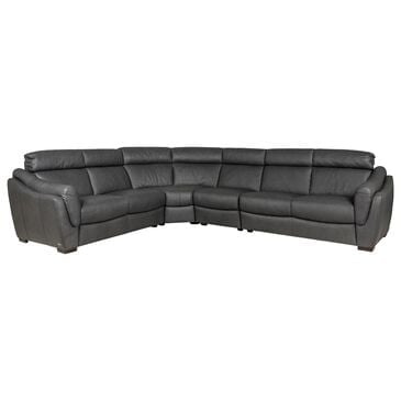 Natuzzi Editions Holmes 4-Piece Leather Stationary Sofa with Adjustable Headrests in Gun Metal, , large