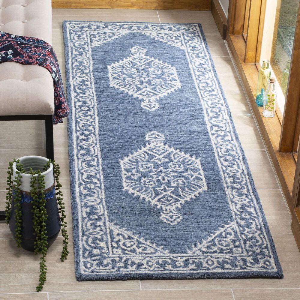 Safavieh Micro-Loop MLP605M 2&#39;3&quot; x 7&#39; Blue and Ivory Runner, , large
