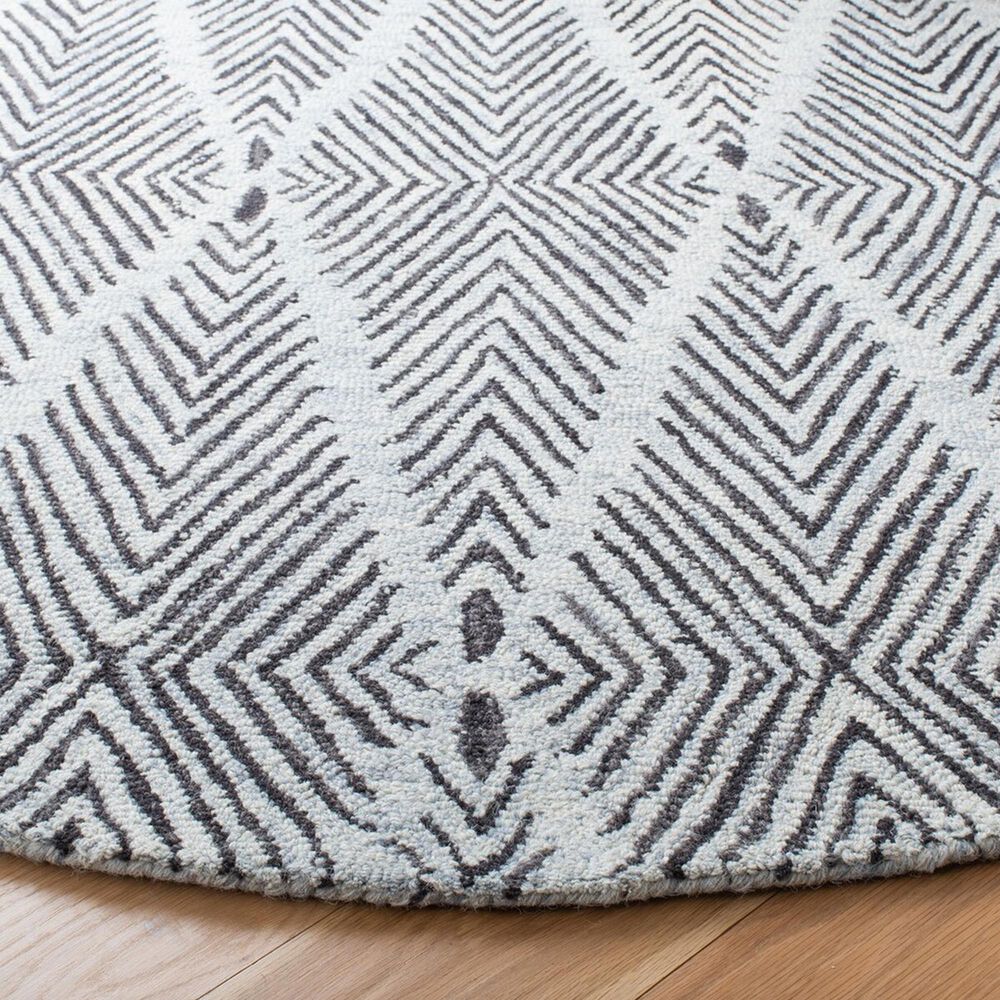 Safavieh Micro-Loop 5&#39; Round Light Blue and Charcoal Area Rug, , large