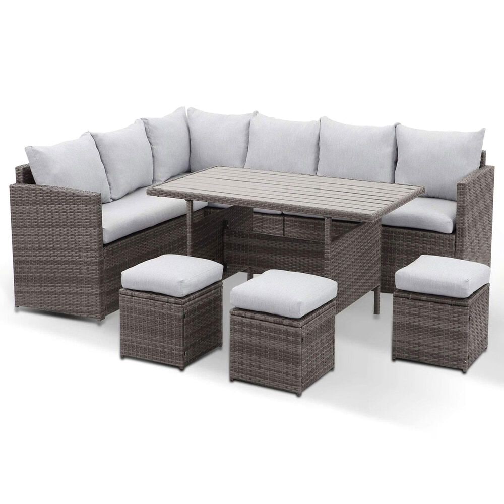 Hearth and Haven 7-Piece Outdoor Dining Set with Grey Cushion in Brown, , large