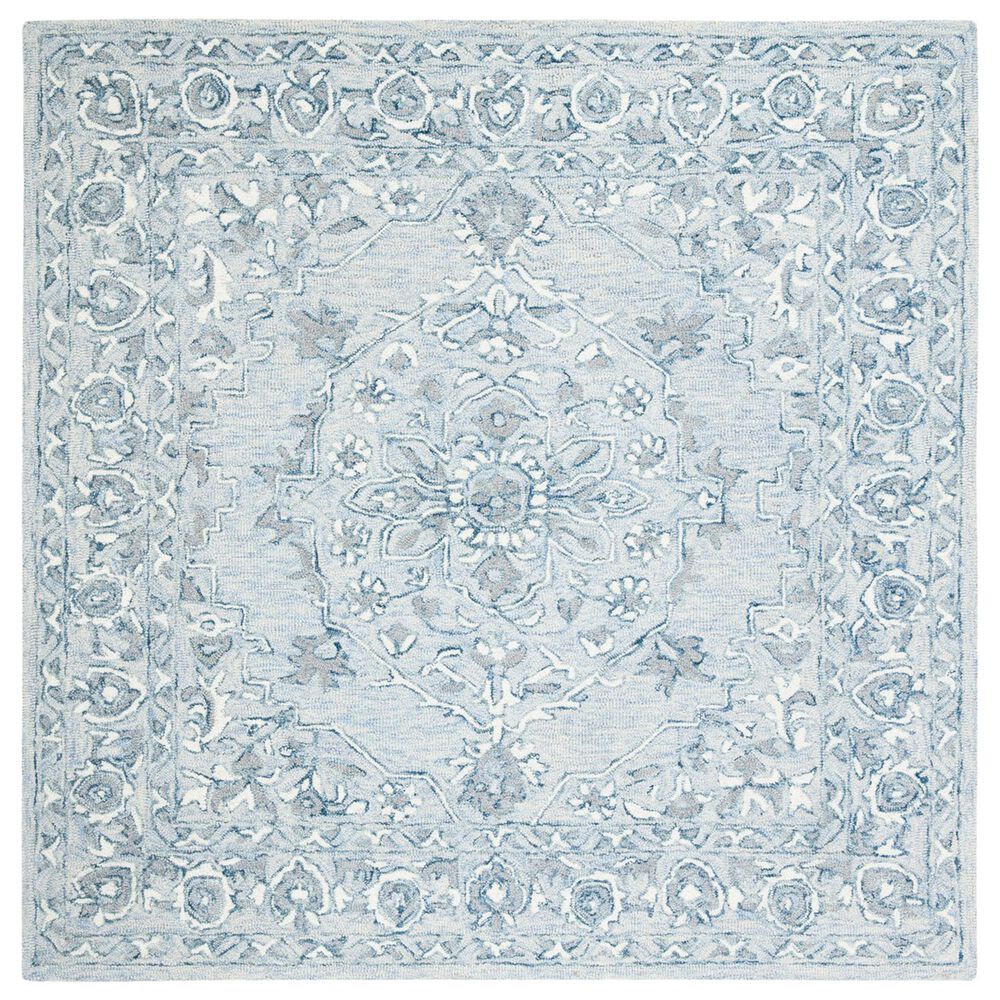 Safavieh Micro-Loop MLP504M 5" Square Light Blue and Ivory Area Rug, , large