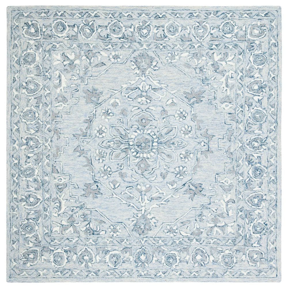 Safavieh Micro-Loop MLP504M 5" Square Light Blue and Ivory Area Rug, , large