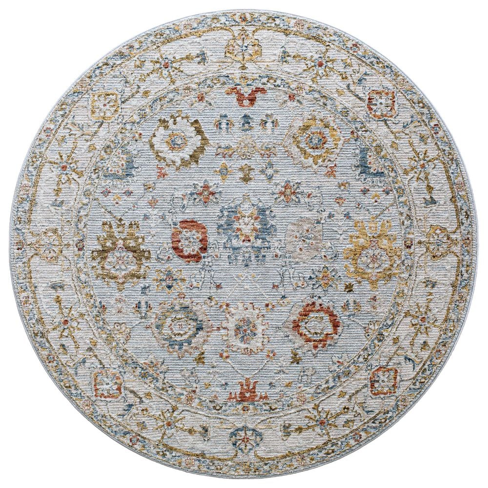 Surya Reina REN-2306 Light Gray, Cream, Denim, Rust, Mustard and Olive 7"10" Round Area Rug, , large
