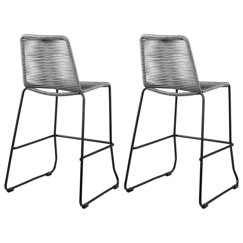 Armen Living Shasta Patio Bar Stool with Gray Rope Seat in Black &#40;Set of 2&#41;, , large