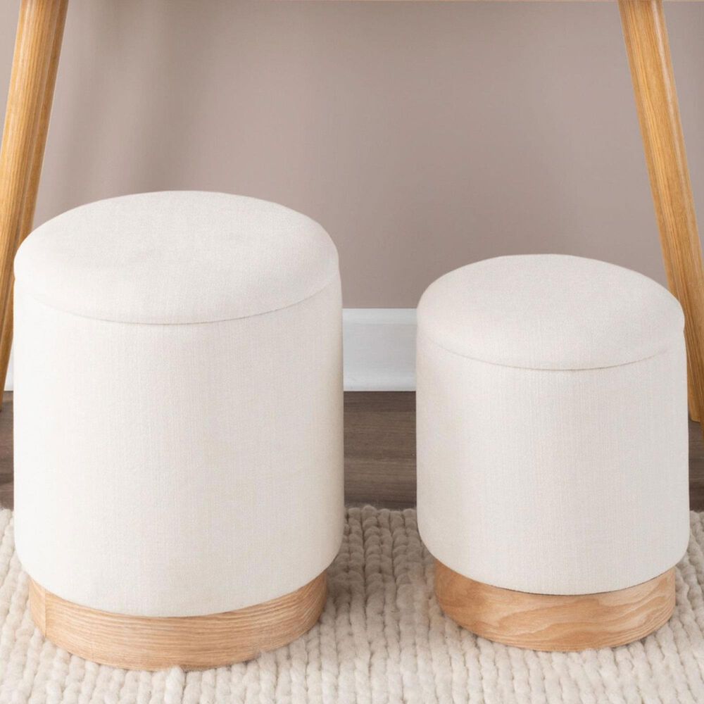 Lumisource Marla 2-Piece 18&quot; Nesting Ottoman Set in Cream, , large