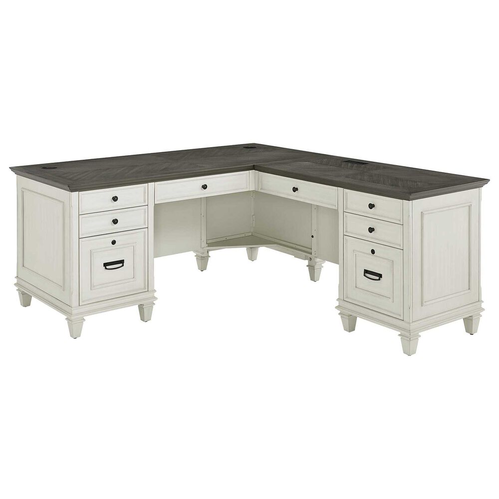 Wycliff Bay Hartford 4-Piece L-Shaped Desk with Bookcase and Lateral File Set in Antique White and Gray, , large