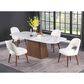Monroe Kenza Pedestal Dining Table with White Marbleized Stone Top and Light Wood Finish and 6 Faux Leather Chairs, , large