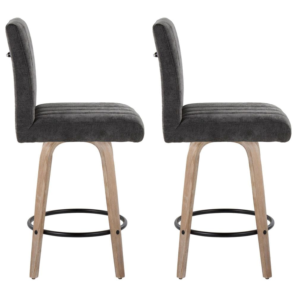 LumiSource Hank Swivel Counter Stool with Black Fabric Upholstery in Whitewashed and Black (Set of 2), , large