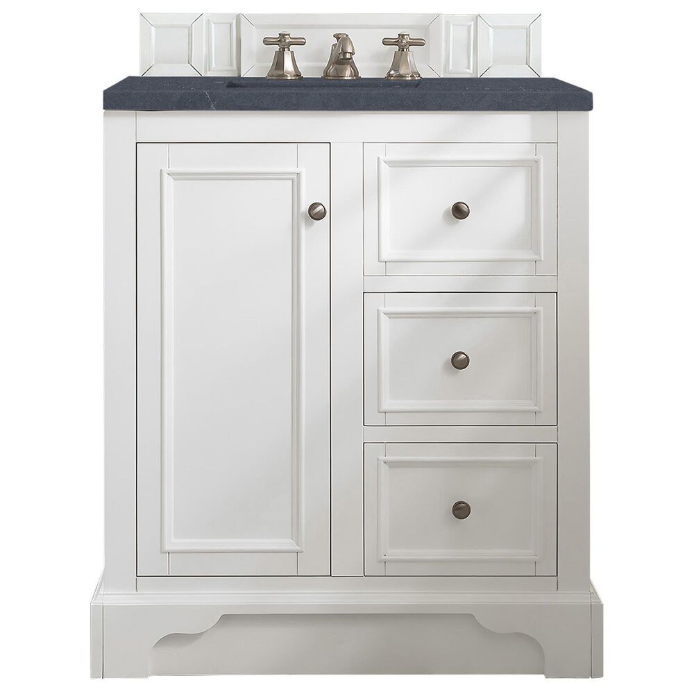 James Martin Vanities De Soto 30" Single Bathroom Vanity in Bright White with 3 cm Charcoal Soapstone Quartz Top and Rectangular Sink, , large