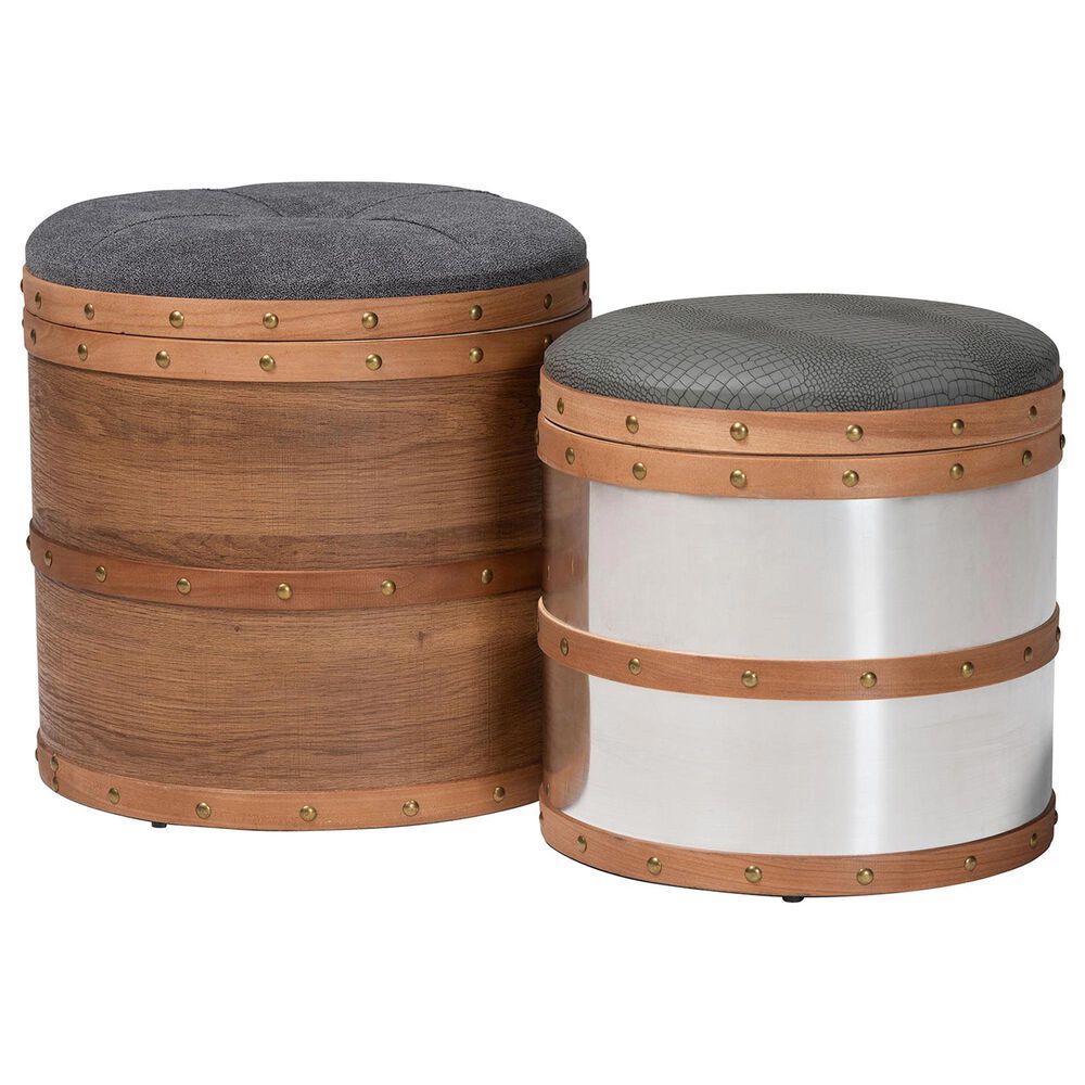 Baxton Studio Caleb 2-Piece Storage Ottoman Set in Grey, , large
